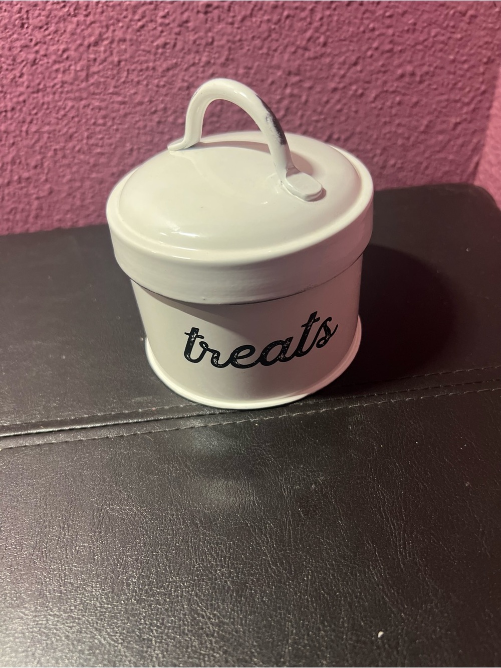 AuldHome Design Enamelware Cat Treat Container Small White Rustic Pet Treats Jar - Picture 3 of 9